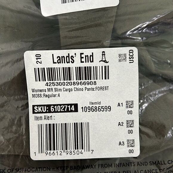 Lands End Women's army green Mid Rise Slim Cargo Chino Pants- new in bag sz 4 - Picture 5 of 6